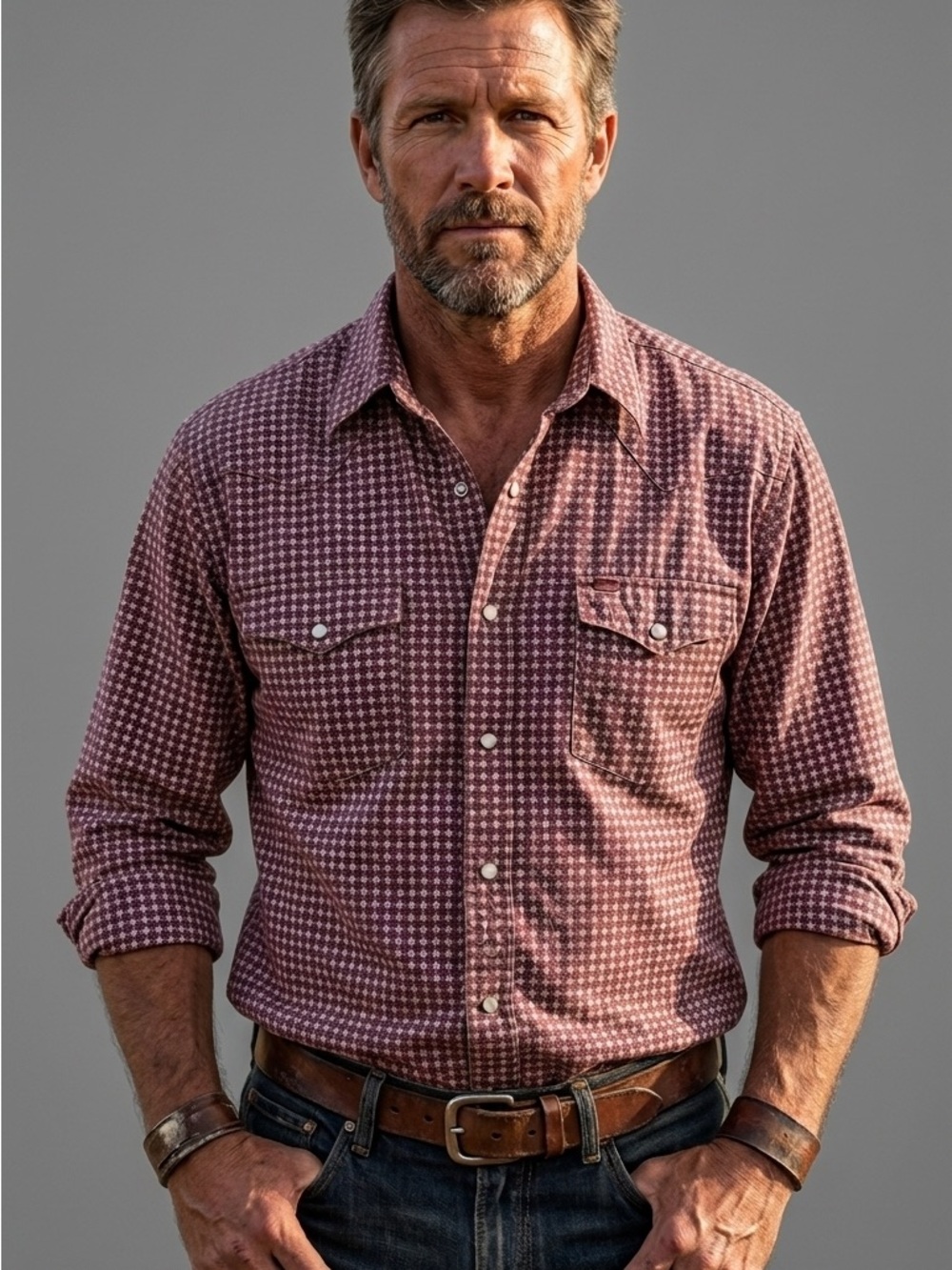 Wrangler Western Pearl Snap Button-Down Shirt Red Geo Print Men’s Cowboy